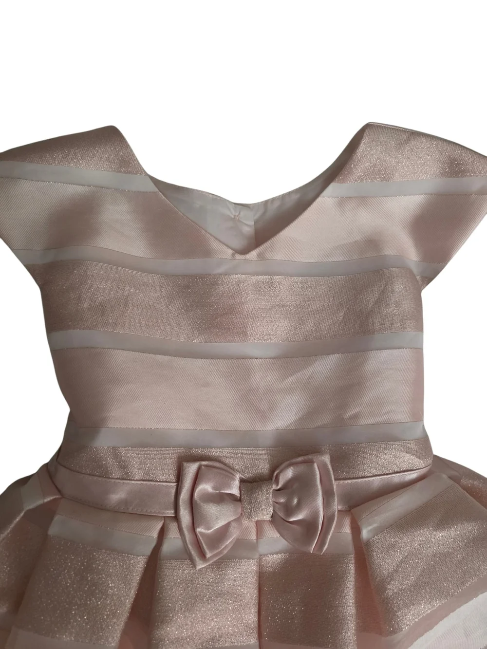 Jona Michelle Pale Pink Satin Stripe Party Dress with Bow